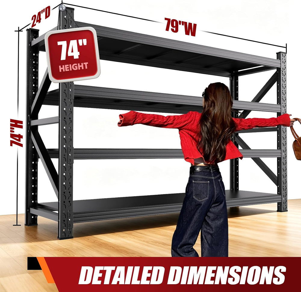 79" W Storage Shelves, 4T Adjustable Garage Shelving Unit, Rust Proof La...