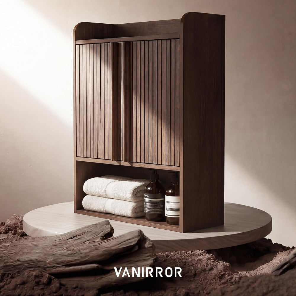 Fluted Wall Cabinet 33" H,Bathroom Cabinet Mid-Century Modern Dark