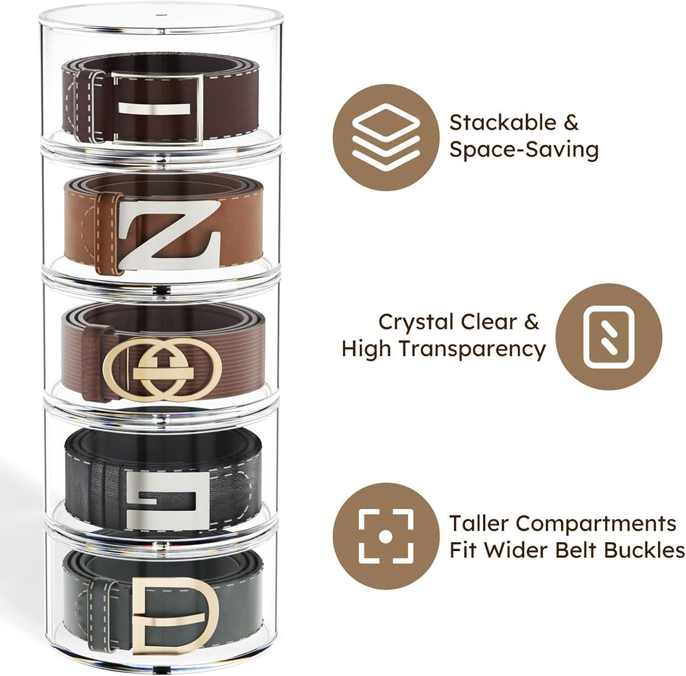 FEMELI Acrylic Belt Storage Organizers For Closet 5-Layer Clear Belt Holder