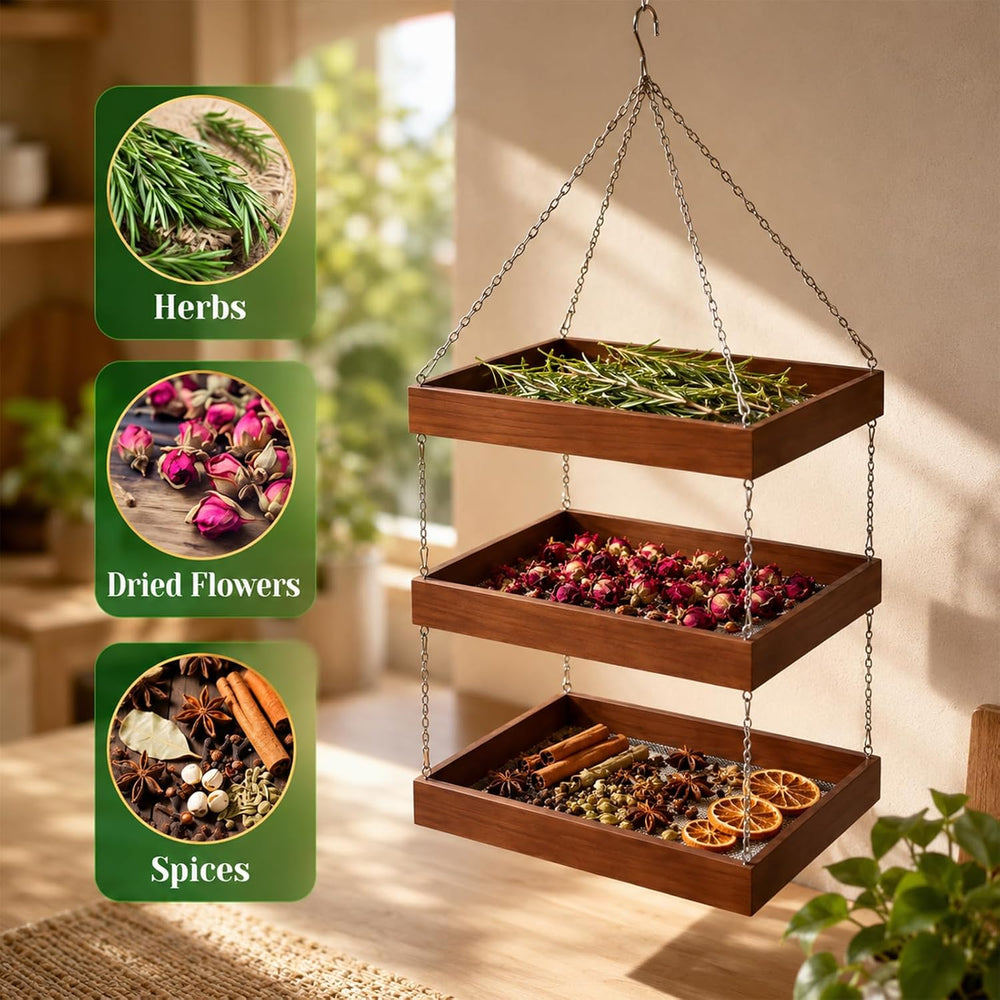 3-Tier Hanging Wooden Herb Drying Rack