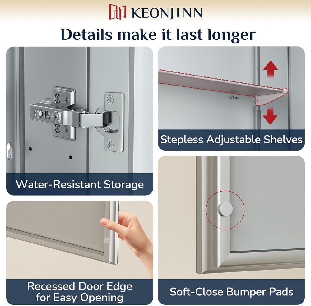 Keonjinn 48 x 26 Inch Bathroom Medicine Cabinets Mirror, Adjustable Shelves