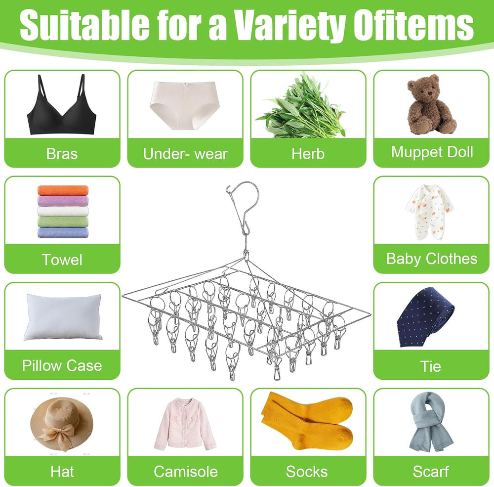 6 Pcs Stainless Steel Clothing Drying Rack, Hanging Drying Rack with Clips, F...