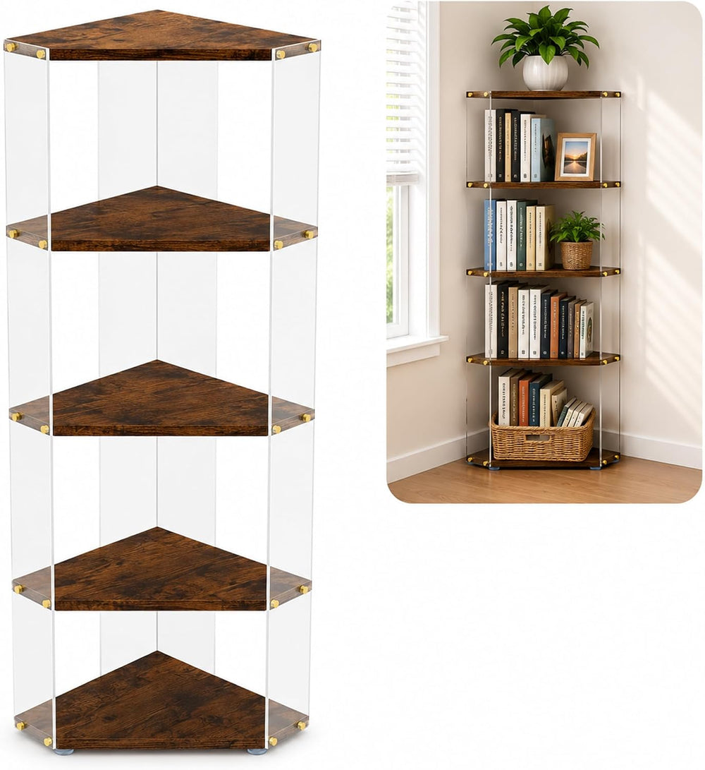 Acrylic Figure Shelf, Bookshelf Display Cabinet,5 Tier Plastic Corner Shelf