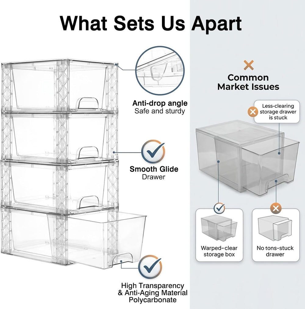 Stackable Storage Drawers 4 Pack 7in Under Bathroom Sink Organizer Boxes