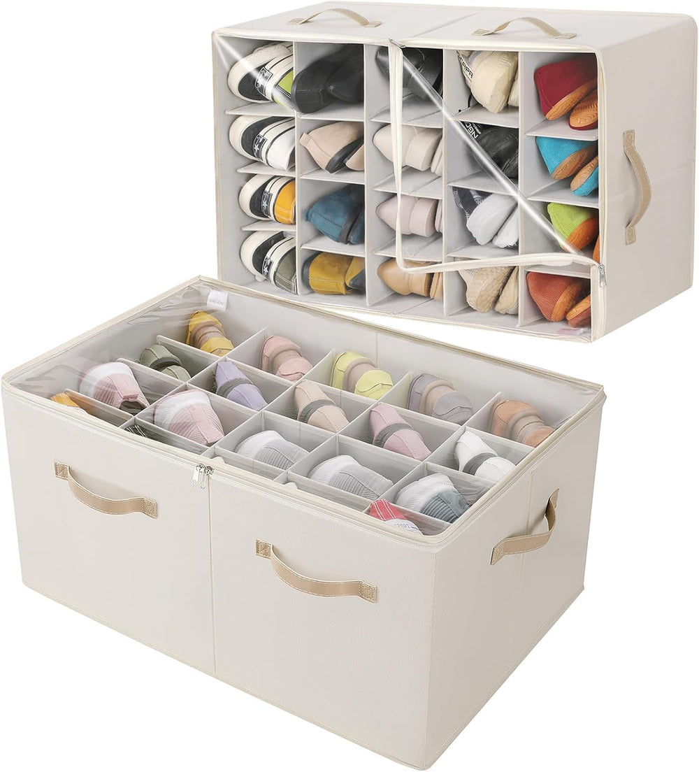 TOPIA HOME Shoe Organizer for Closet 2 Pack, Foldable Shoe Box with Adjustabl...