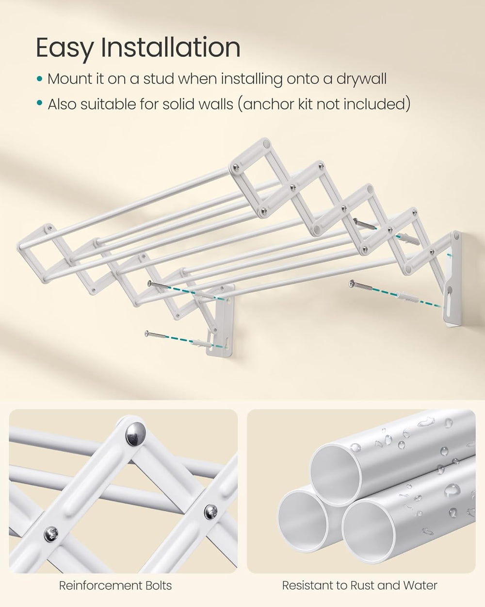 SONGMICS Clothes Drying Rack, Wall-Mounted, 9 Staggered Hanging Rods