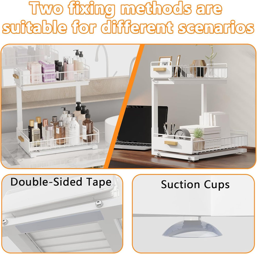 2 Pack Under Sink Organizer with Ball Bearing Sliding Drawer, Heavy Duty Pull...