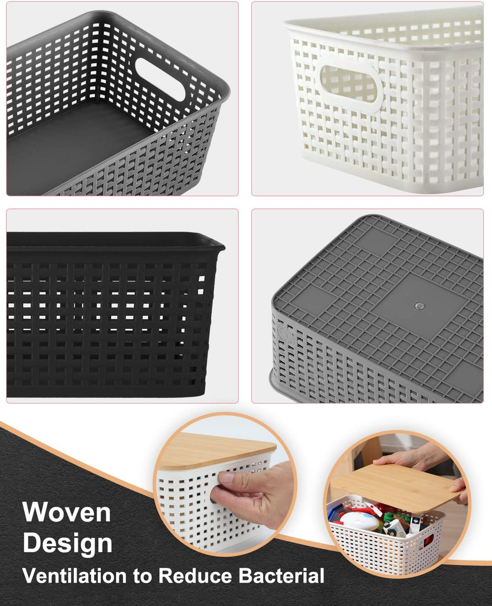 AREYZIN Storage Bins with Bamboo Lids Set of 6 Lidded Storage Container Plast...