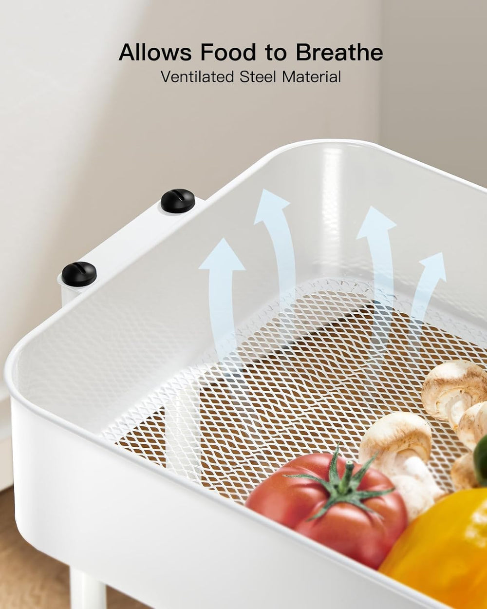 Pipishell 4 Tier Metal Rolling Utility Cart with 2 Lockable Wheels, White