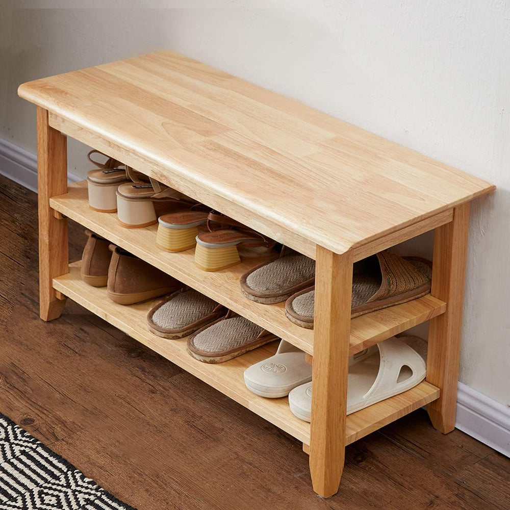 XKZG Shoe Rack Bench Wooden Storage Bench Entryway Bench, Natural, 31.5"