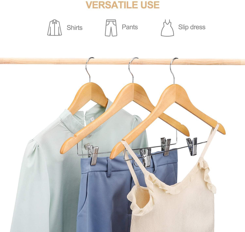 HOUSE DAY Wooden Hangers with Clips 72 Pack, Suit & Pants Hangers, Natural