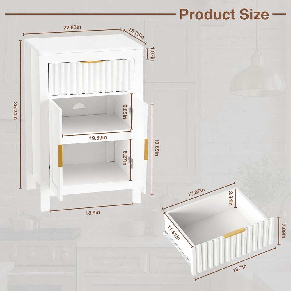Buffet Cabinet, 2 Door Sideboard, Oak and White, Adjustable Shelves (White