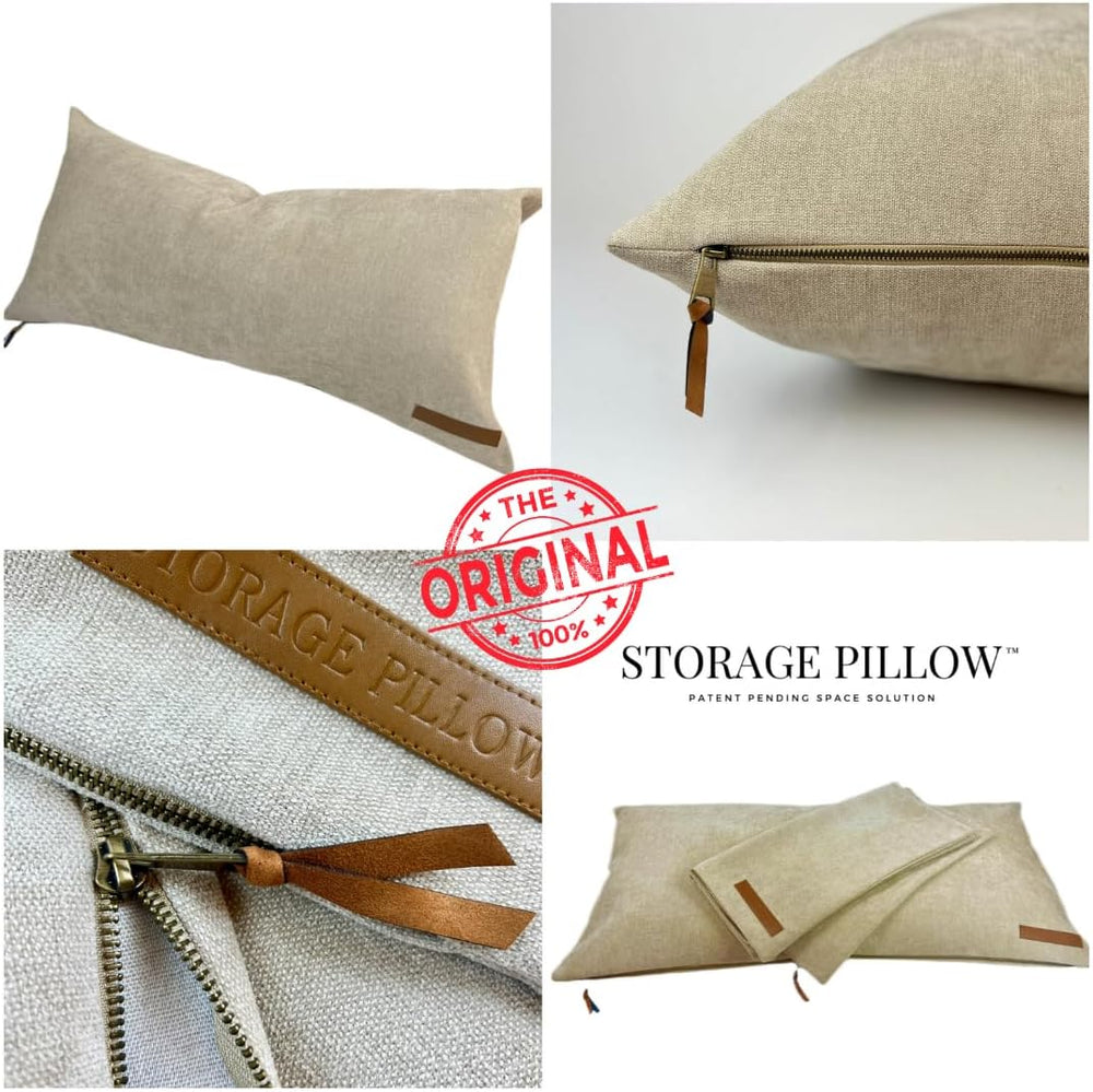 THE STORAGE PILLOW XL zippered storage Pillowcase FILL w Clothes Bedding Blan...
