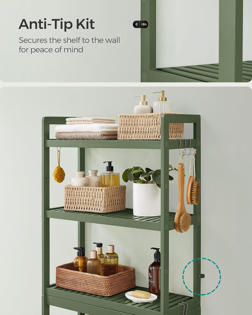 SONGMICS 3-Tier Bamboo Over The Toilet Storage, Adjustable Shelf, 66.9'&#...