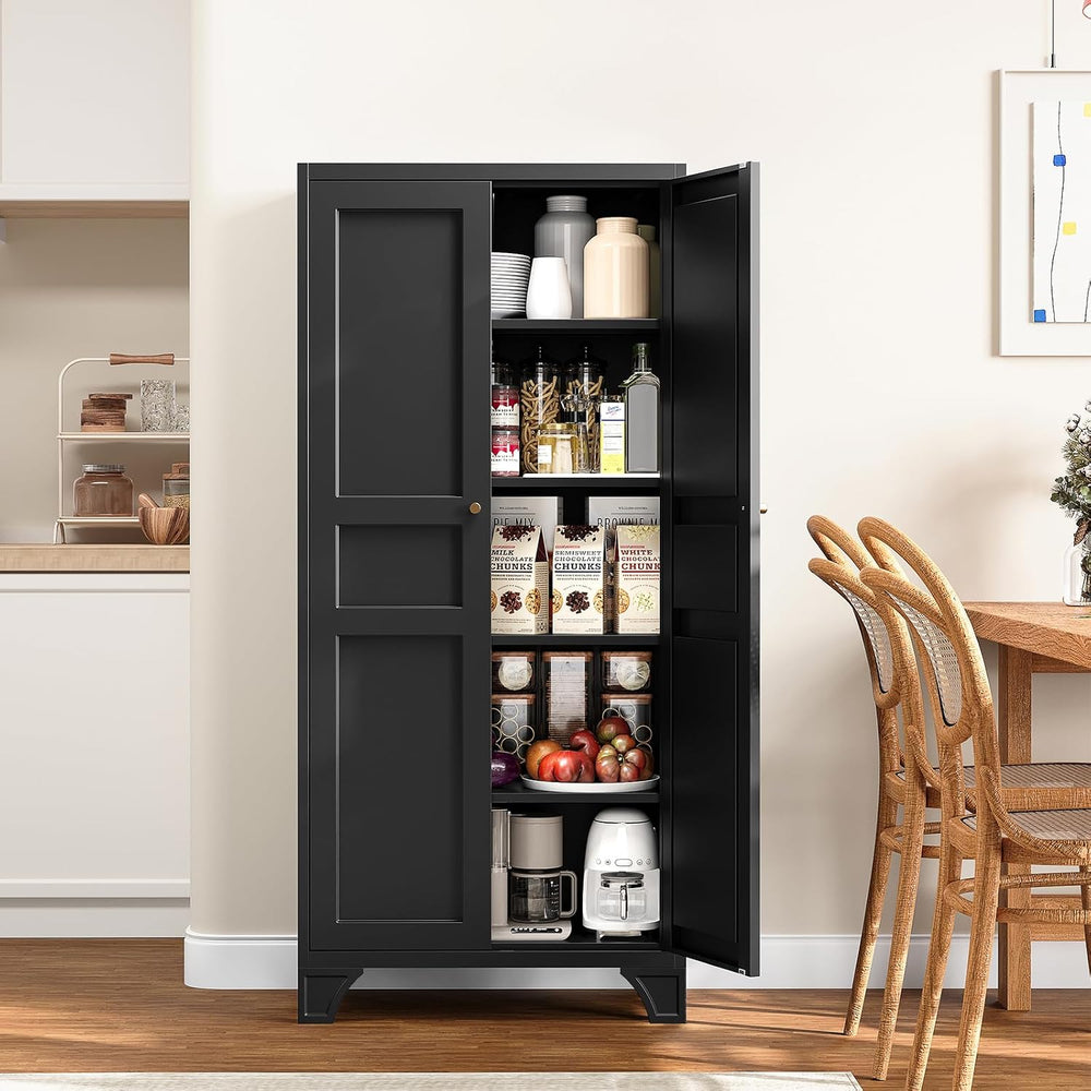 61" Black Metal Pantry Storage Cabinet Kitchen Storage Cabinet Cupboard