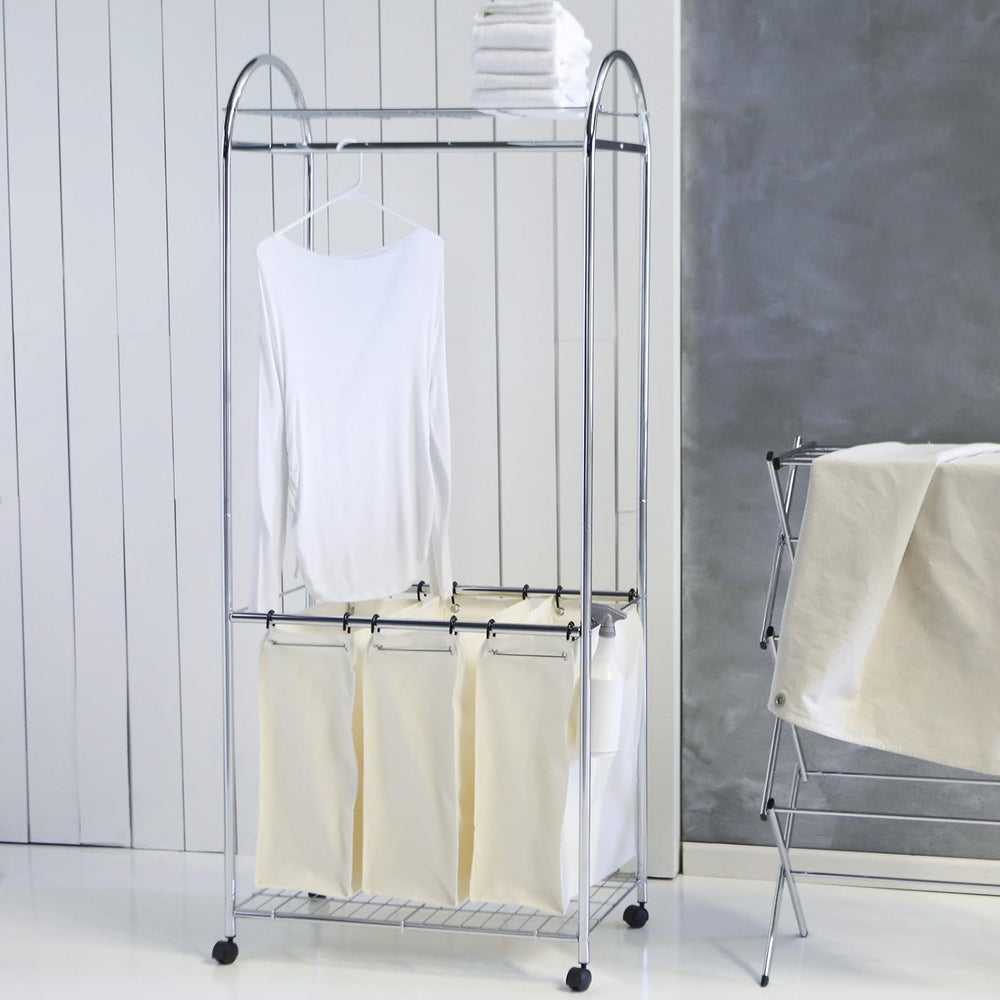 Organize It All Laundry Sorter with Canvas Bags, 3 Section Sorter, Heavy Cons...