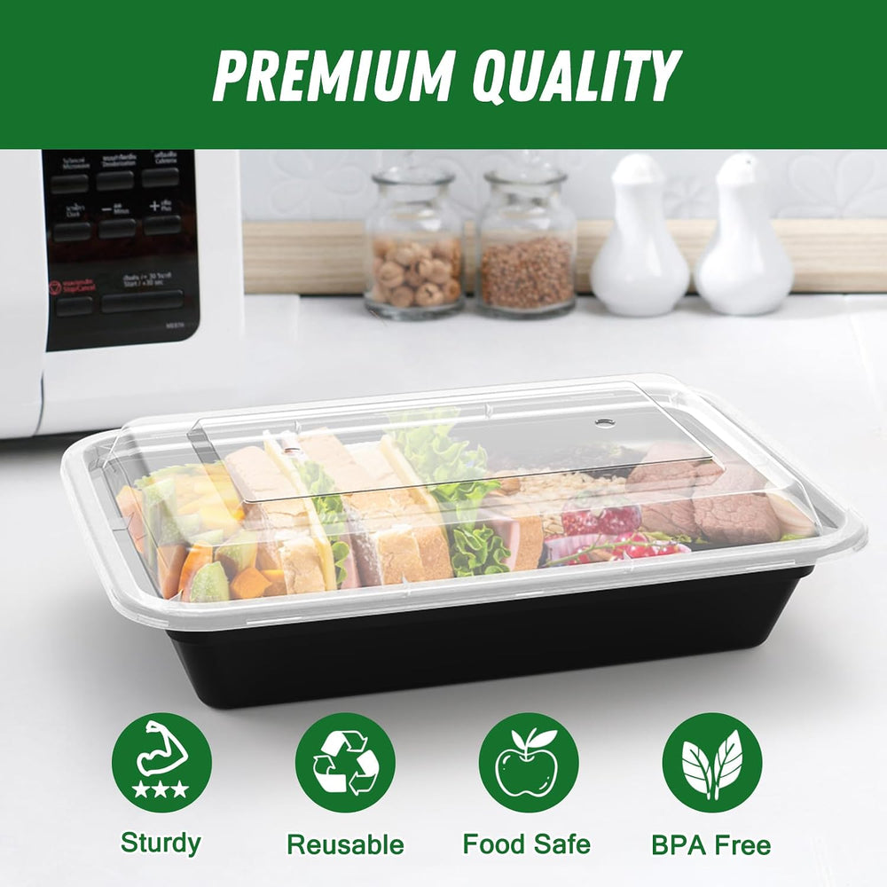 Dealusy 50 Pack (100-Piece) 28 oz Meal Prep Containers Reusable with Lids