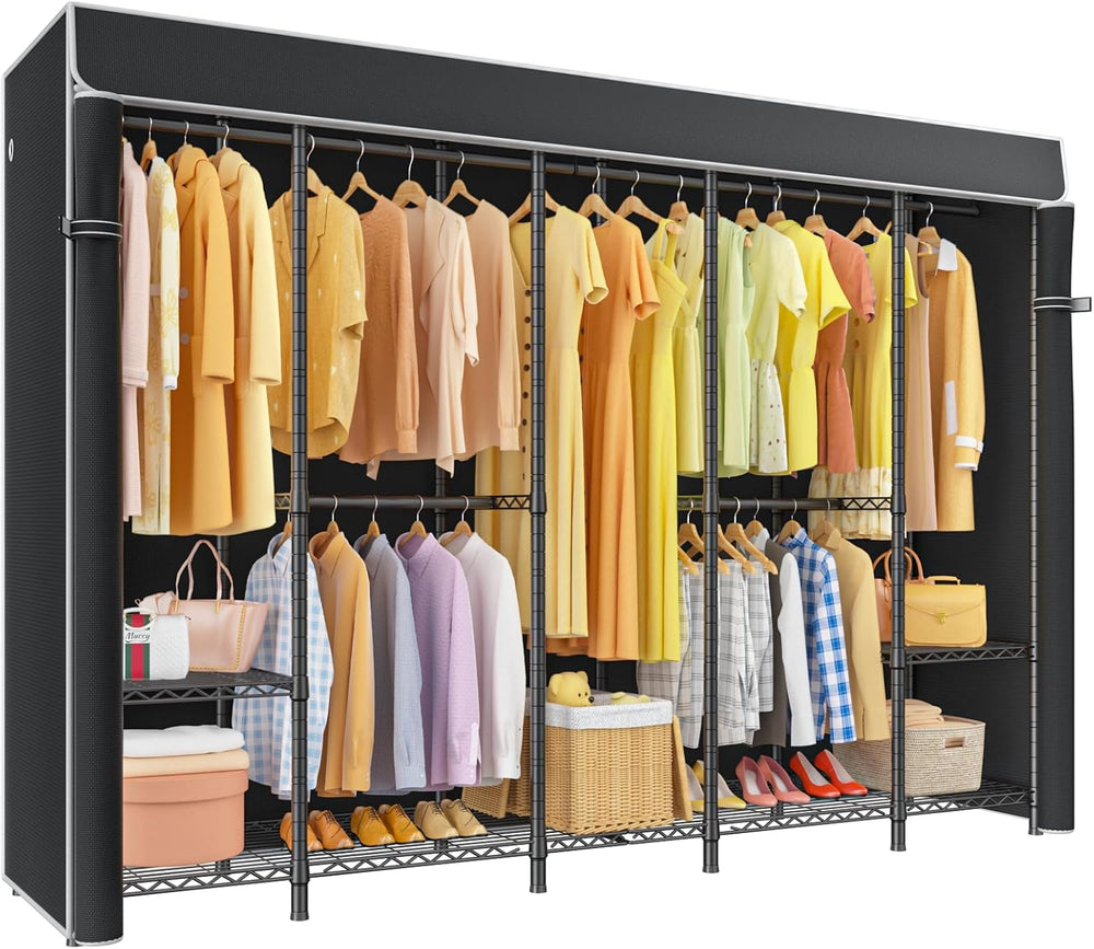 H50C Clothes Rack with Cover, Large Covered Clothing Rack, Black