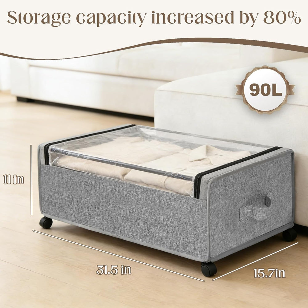 Under Bed Storage with Wheels, 2 Pack Under Bed Storage Containers, 10.6 inch...