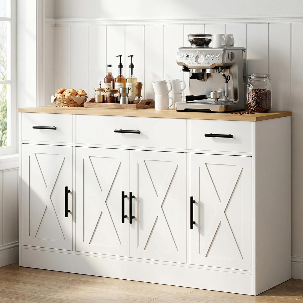 Coffee Bar Cabinet with Storage, Farmhouse Buffet Cabinet with 4 Doors & ...