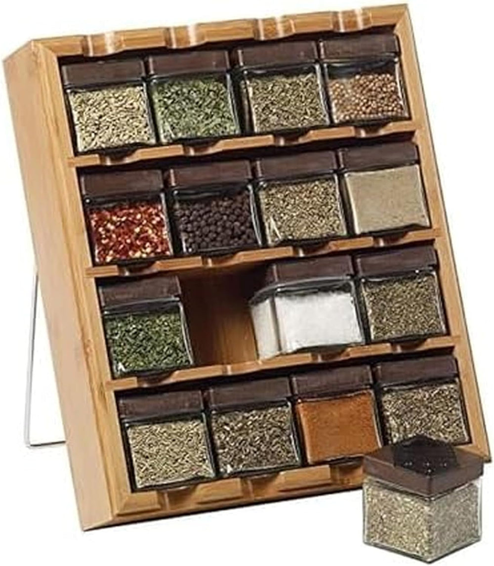 Kamenstein 16 Jar Bamboo 3-in-1 Spice Organizer for Countertop, Wall, and Dra...