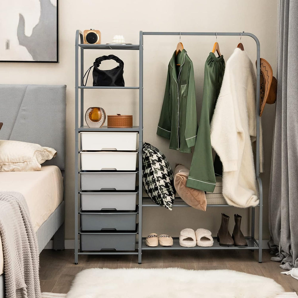 Tangkula Heavy Duty Clothes Rack with 6 Removable Drawers, 3-Tier Open Shelve...
