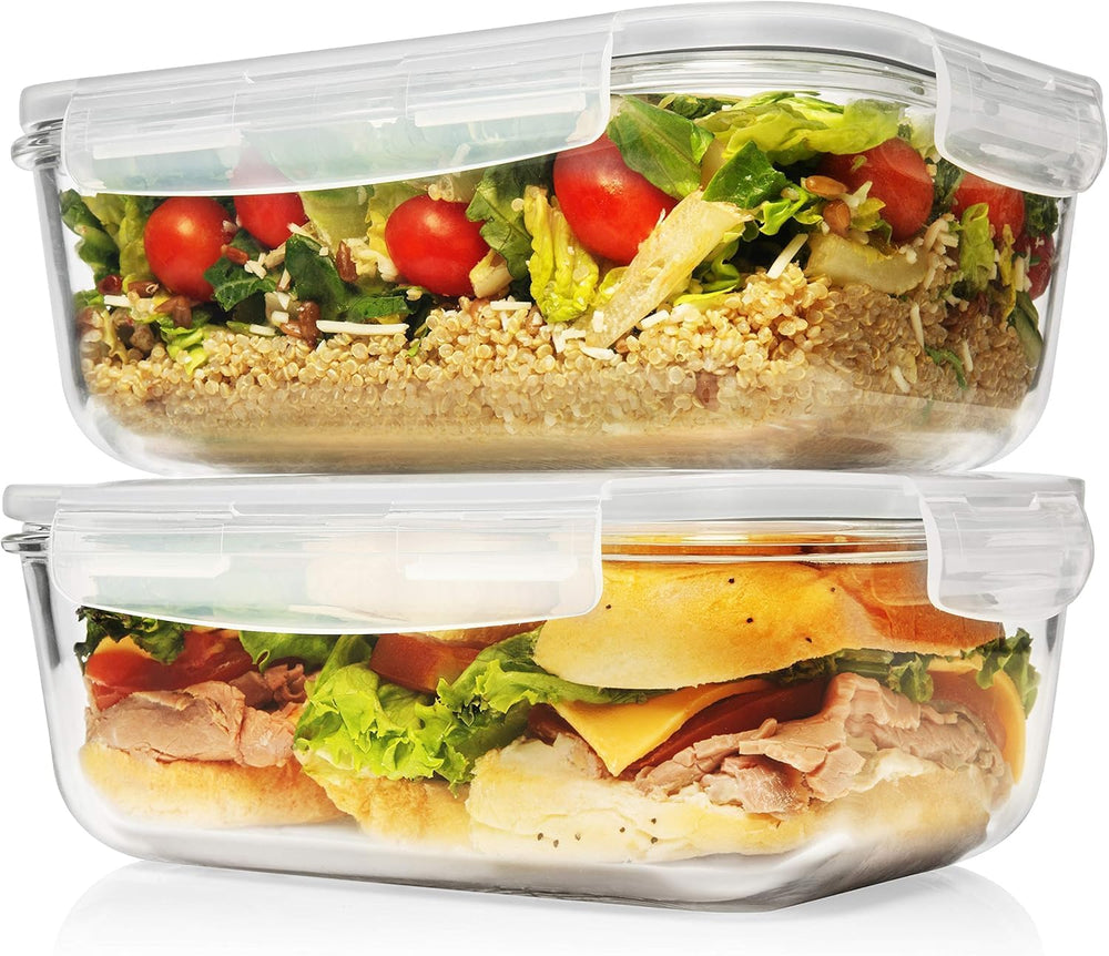 8 Cups/ 63 Oz 4 Piece (2 containers + 2 Lids) Large Glass Food Storage/ Bakin...