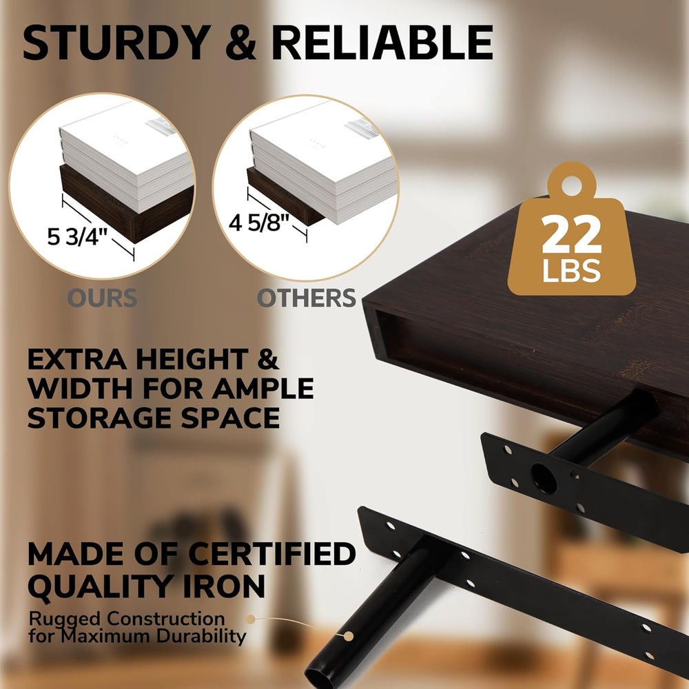 BAMEOS Solid Bamboo Floating Shelves, Set of 2 with Invisible Brackets, Natur...
