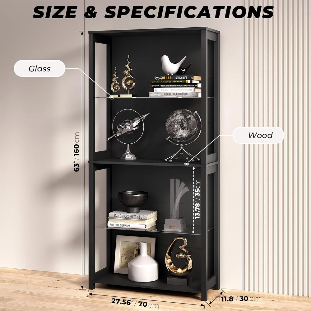 Display Cabinet with Glass Shelves, 4-Tier Display Shelf, Black