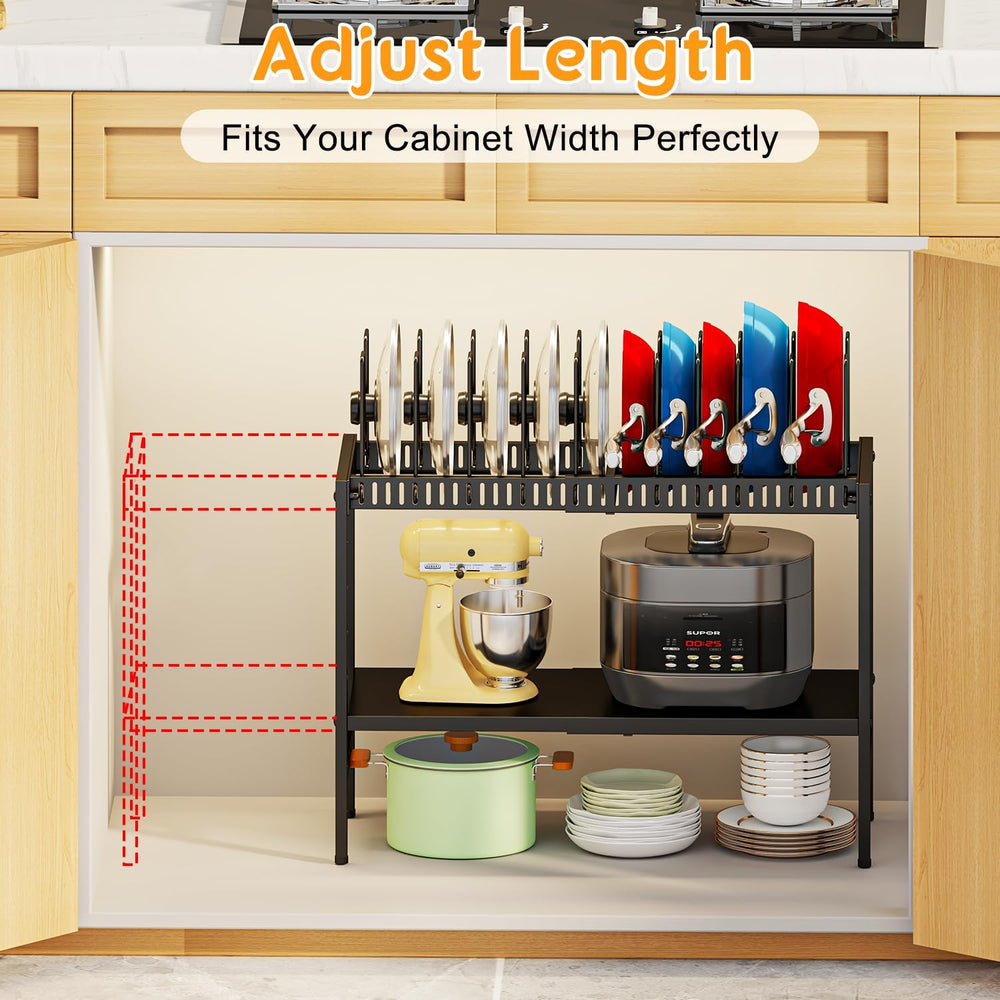 2-Tier Pots and Pans Organizer Under Cabinet,Expandable Pots Lid Organizers I...
