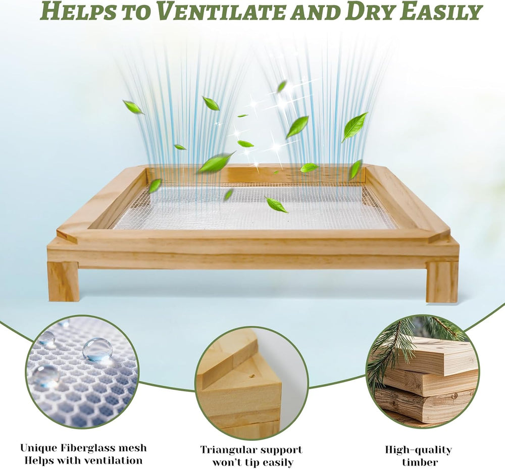 11.8in Square Wooden Herb Drying Rack, Stackable Mesh Countertop Dryer