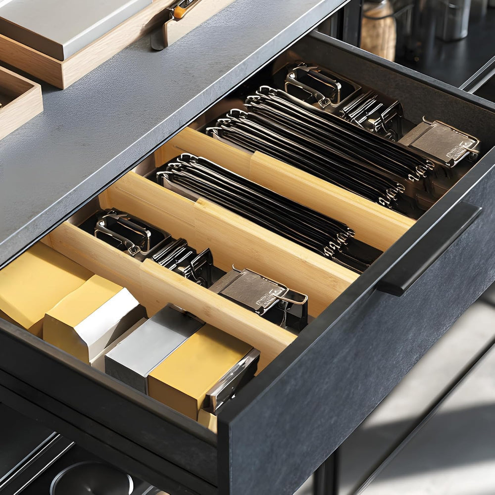 VaeFae 3 Pack Bamboo Drawer Dividers, 4" High Adjustable 11.9-17.1"...