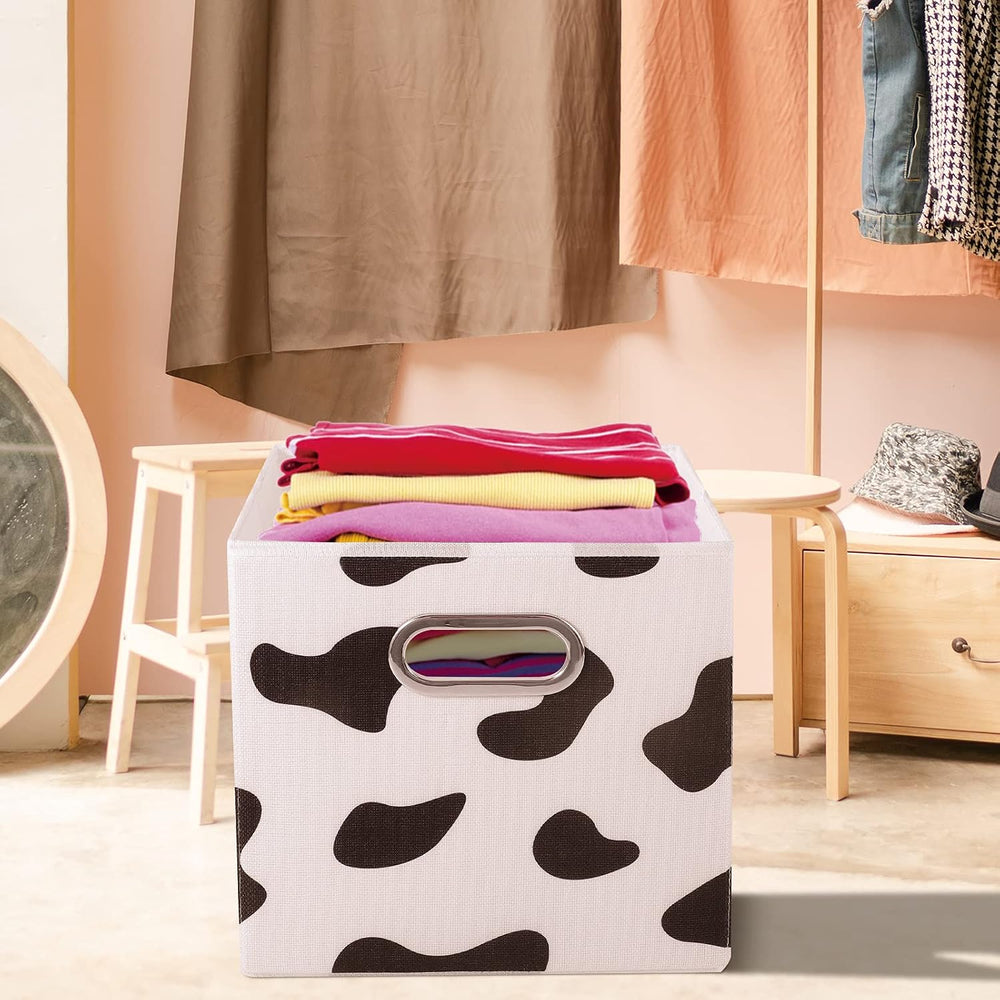 ANMINY Cow Print Cube Storage Bins with Handles, Washable, Collapsible | Cott...