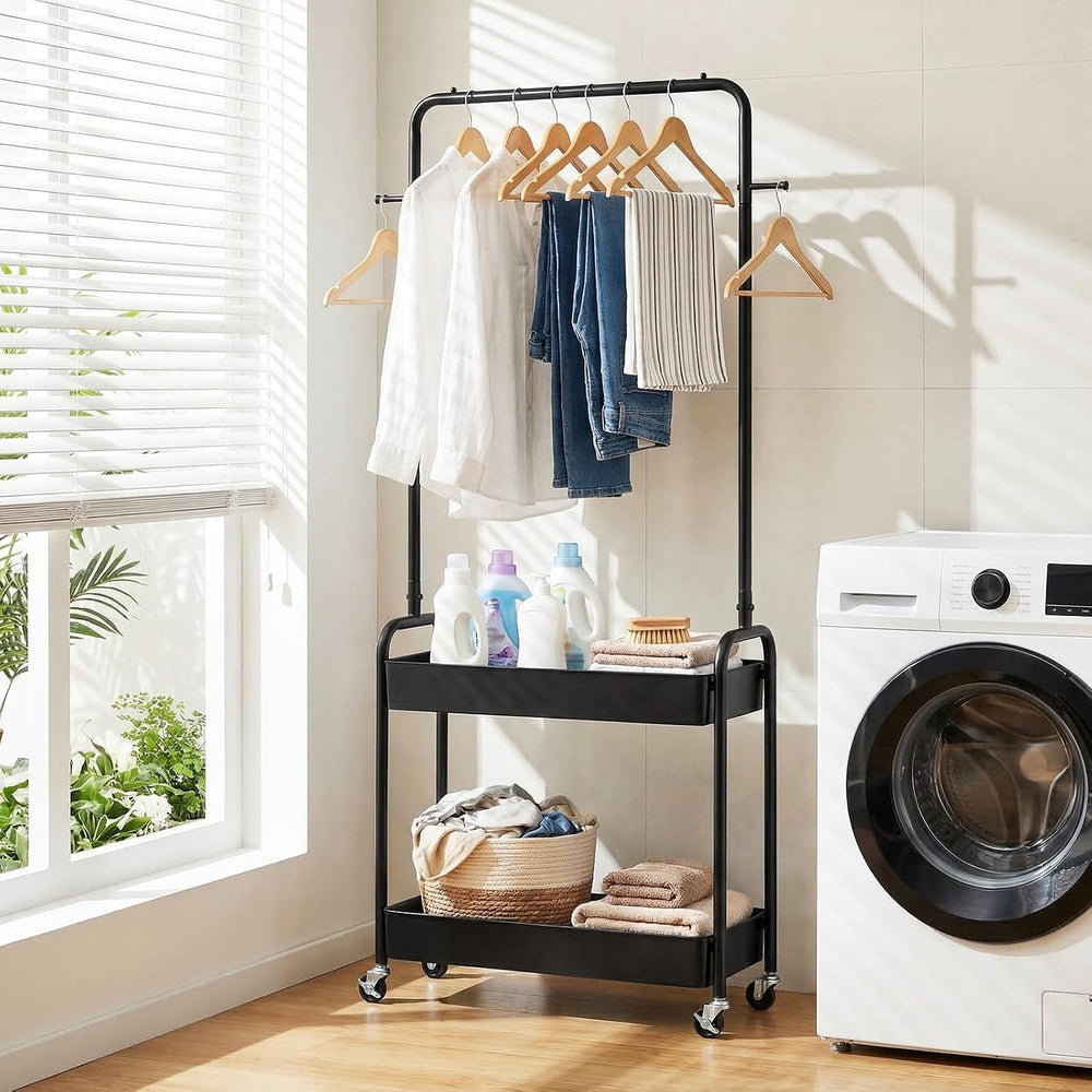 LDAILY Small Rolling Clothes Rack, Heavy Duty Clothing Rack with 2 Baskets, 4...