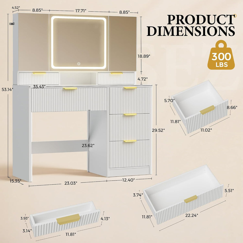 COMHOMA Vanity Desk with 3-Way Mirror and Lights, Makeup Vanity with 360° Vie...