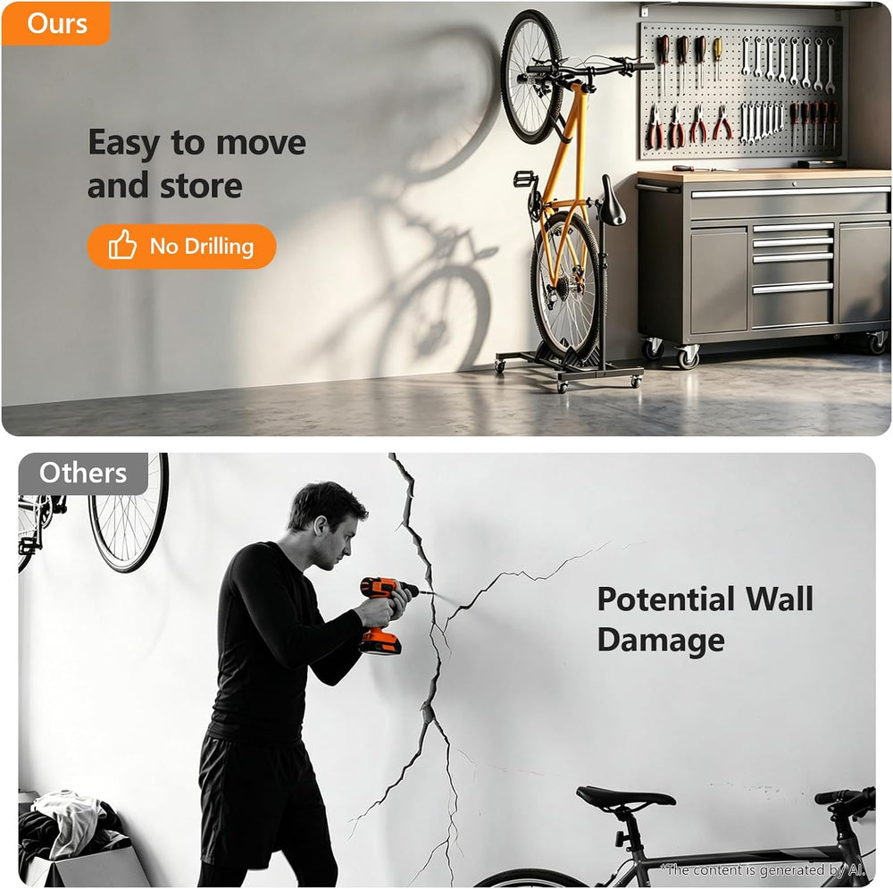 Vertical Bike Stand, (3 Pack) Space Saving Indoor Bicycle Storage Rack with W...