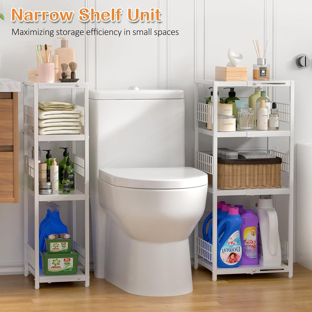4 Tier Expandable Slim Storage Shelf, Metal Shelving Unit for Bathroom Storag...