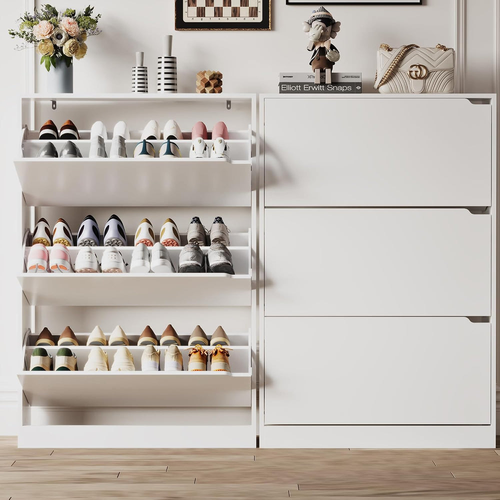 Xixini Shoe Storage Cabinet for Entryway with 3 Flip Drawers, Sturdy Wood Hid...