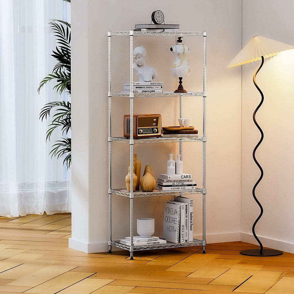IZEUK 5-Tier Chrome Metal Storage Shelves, Adjustable Wire Shelving Unit for ...