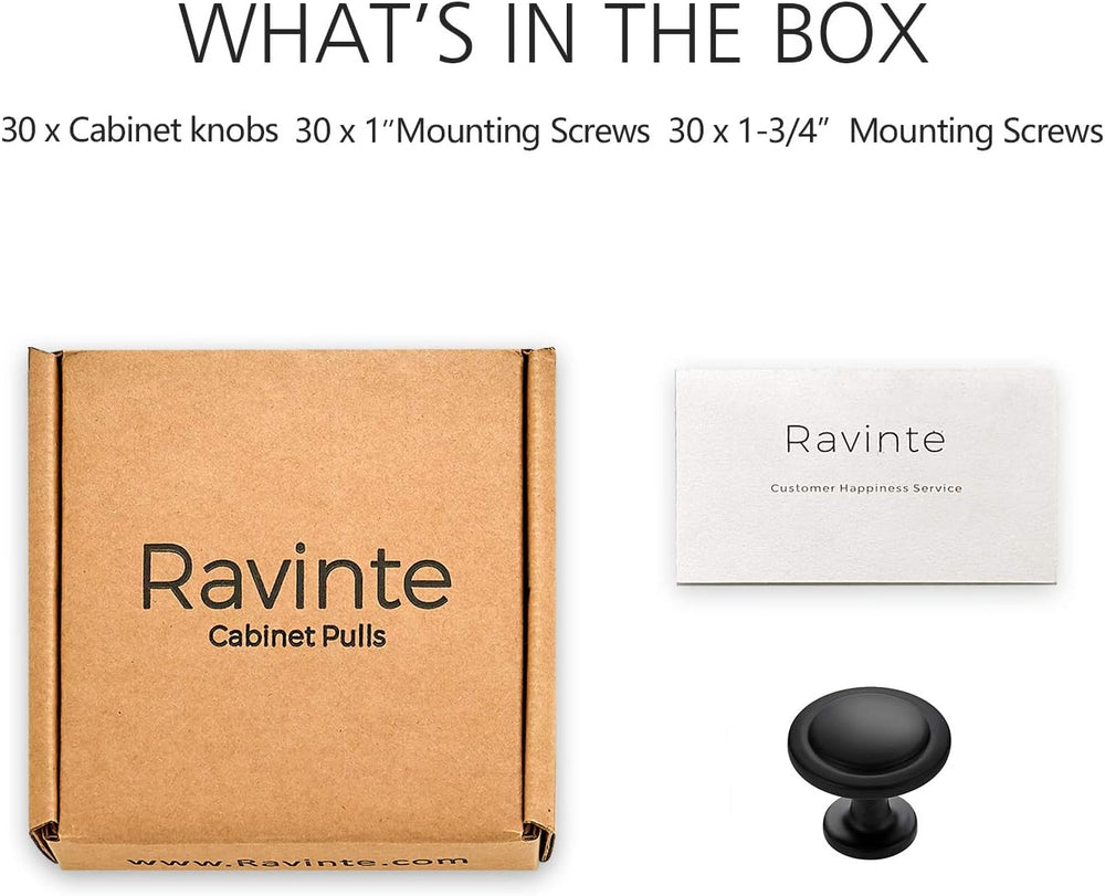 Ravinte Matte Black Round Cabinet Knobs,Zinc Pulls,1-1/4 Inch,30 Pack