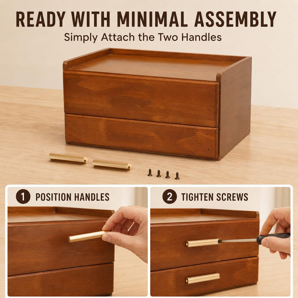 Wooden Desk Organizer With 2 Drawers, Desktop Drawers Storage Cabinet