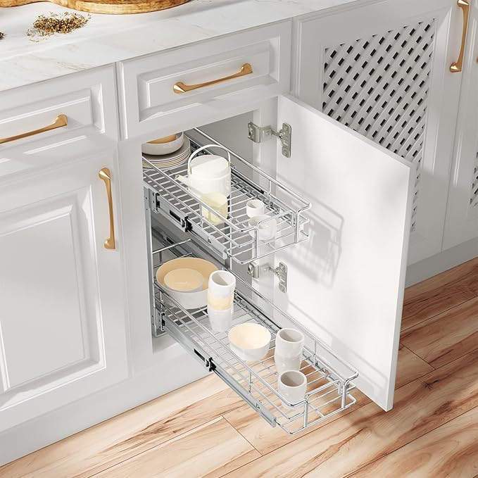 ROOMTEC Individual Pull Out Cabinet Organizer, 2 Tier Spice Rack Organizer