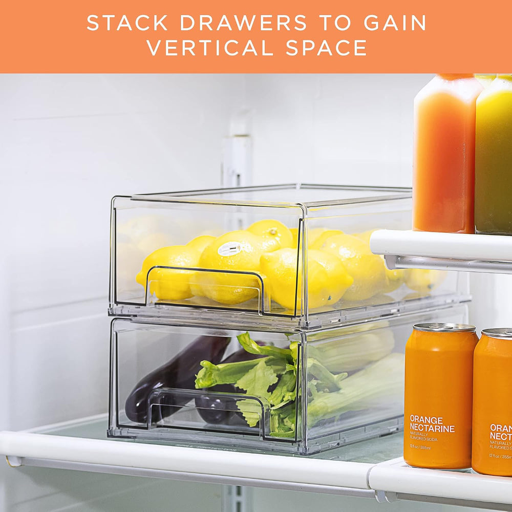 Sorbus Clear Stackable Storage Drawers for Refrigerator (Medium, 2 Pack)