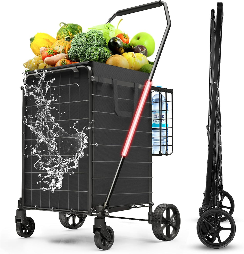 3.7 Cu Ft Folding Shopping Cart with 360° Braked Swivel Wheels