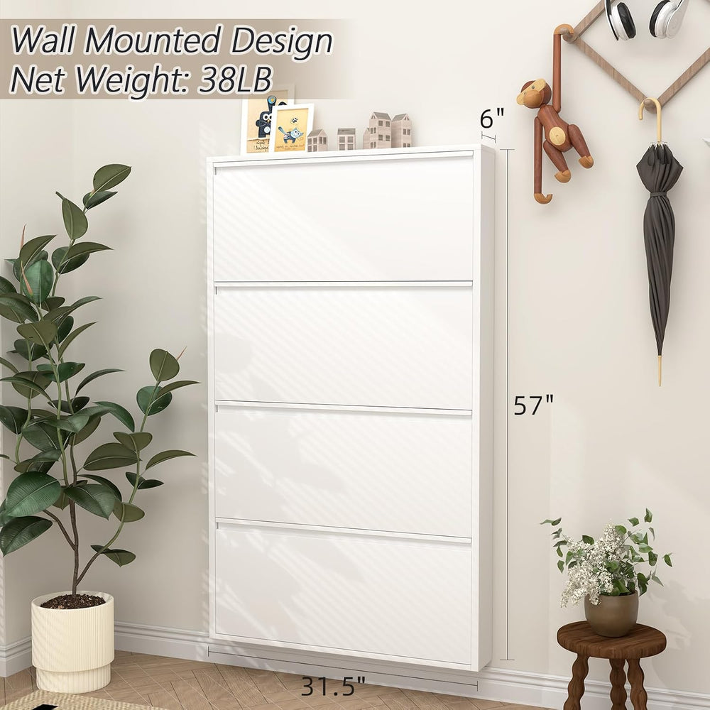 GREATMEET Slim Wall Mounted Metal Storage Cabinet with 4 Flip Drawers