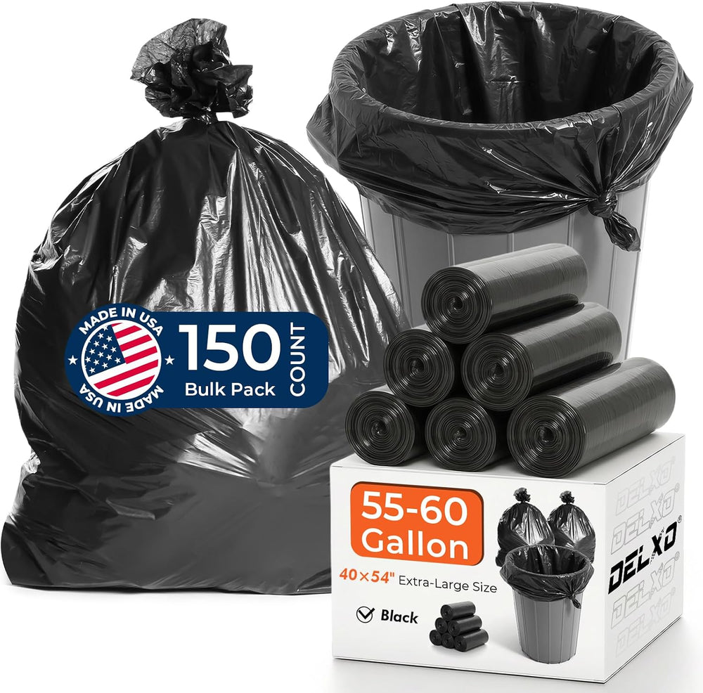 Delxo 55-60 Gallon Trash Bags, 150 Count, 40×54'' Large Black Garbage...