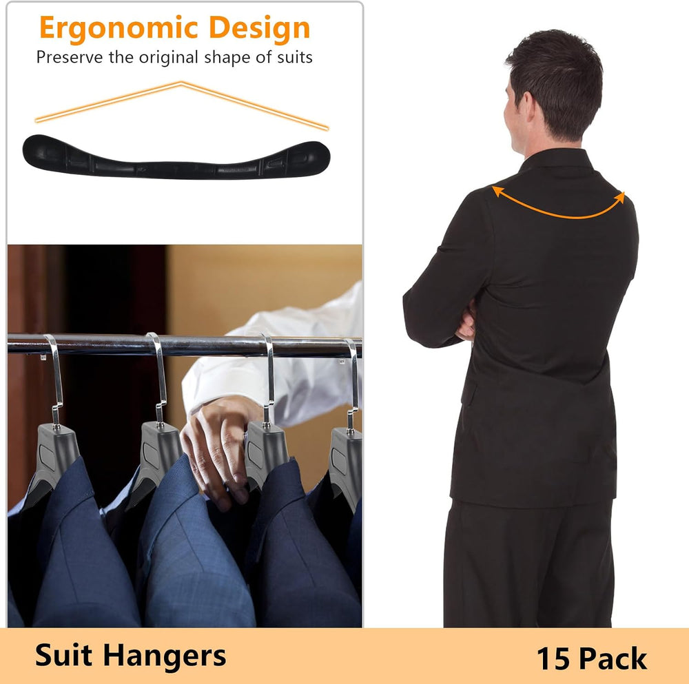 DEDU Suit Hangers for Men 15 Pack, Extra Wide Suit Hanger Non Slip Width 17.7...