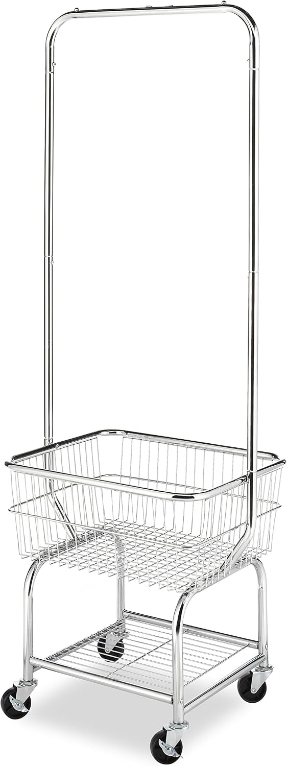 Whitmor Commercial Rolling Laundry Butler with Wire Storage Rack