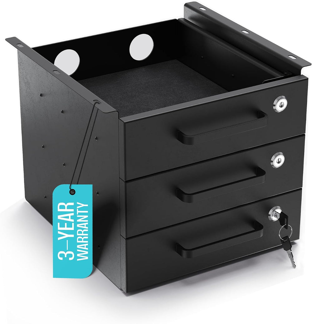 Under Desk Drawer Slide-Out - Lockable Metal Storage Drawers with Cable Manag...