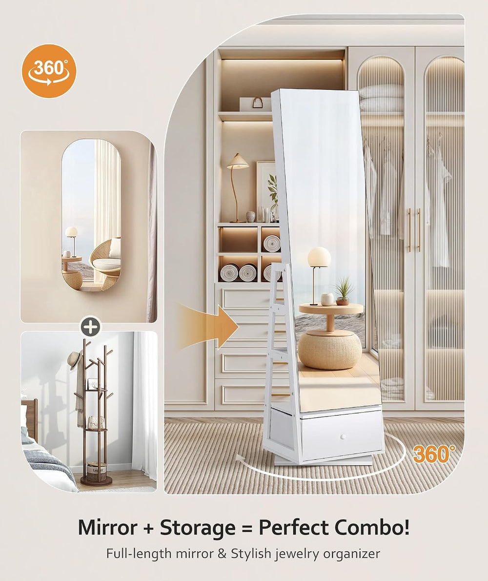 Nicetree 360° Swivel Jewelry Cabinet, Full Length Mirror, Lockable